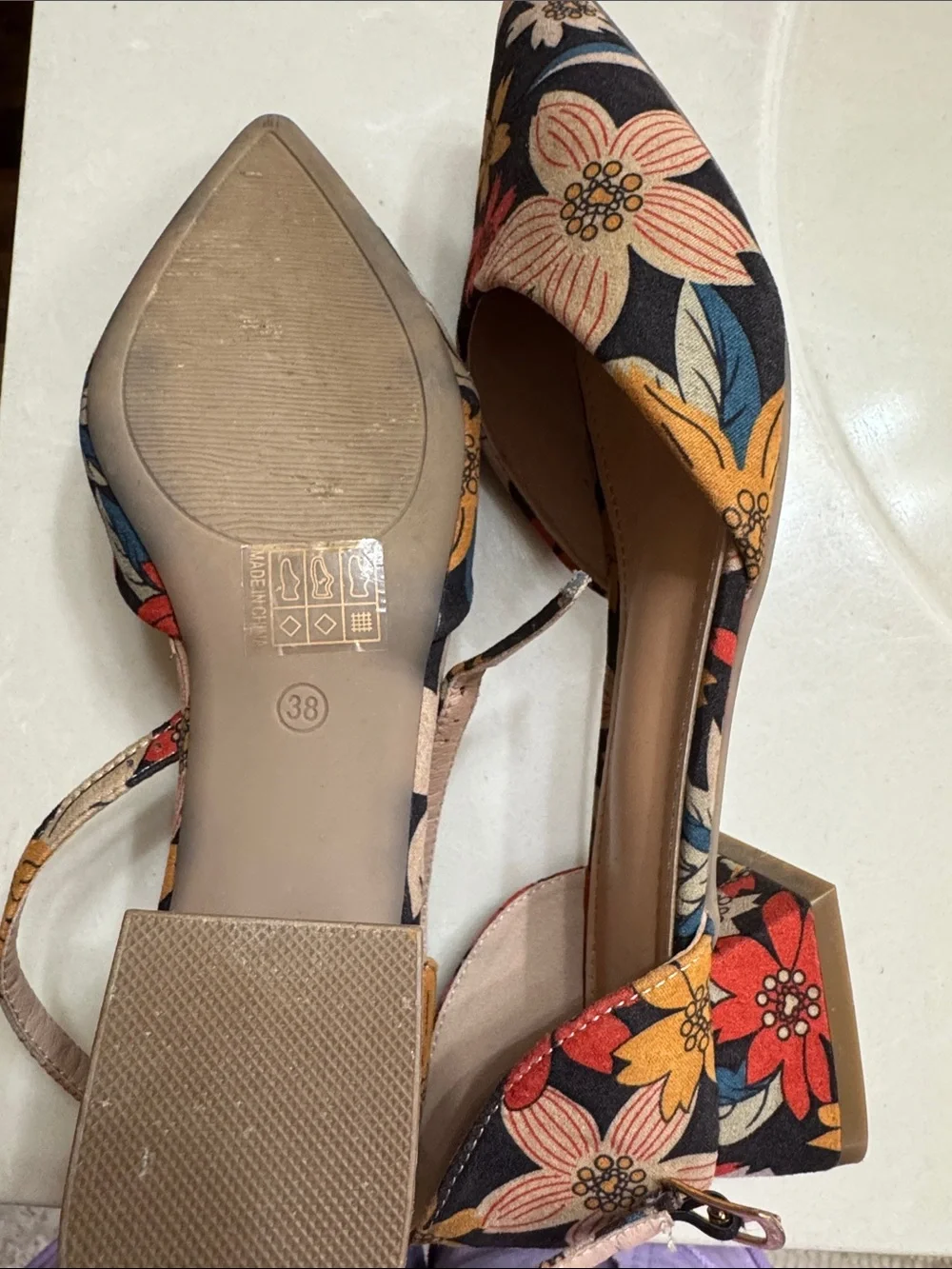 Floral Pointed-Toe D'Orsay Flats - Multicolor